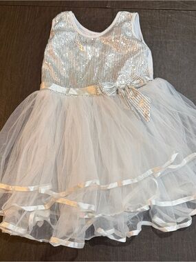 Princess Expressions White Tulle Princess Dress with Silver Sequins Sz XL